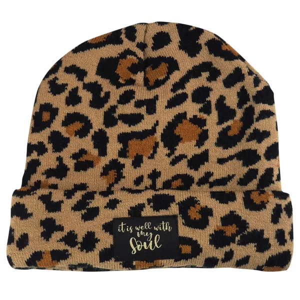 Christian Cherished Girl Womens “It Is Well With My Soul” Leopard Boyfriend Beanie