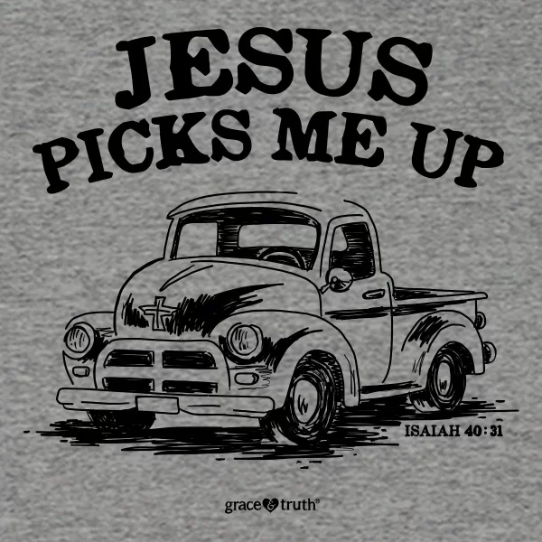 Cotton Women’s Christian Isaiah 40:31 Heather Grey “Jesus Picks Me Up” T-Shirt - Image 3