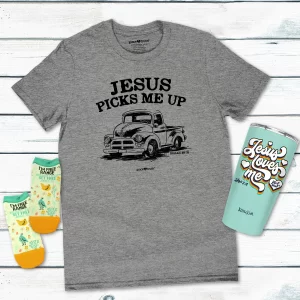 Cotton Women’s Christian Isaiah 40:31 Heather Grey “Jesus Picks Me Up” T-Shirt