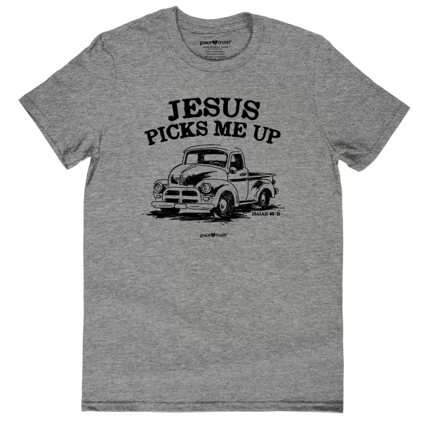 Cotton Women’s Christian Isaiah 40:31 Heather Grey “Jesus Picks Me Up” T-Shirt - Image 2