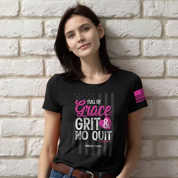 Women's Christian Proverbs 31:25 "Full of Grace, Grit & No Quit" T-Shirt - Image 2