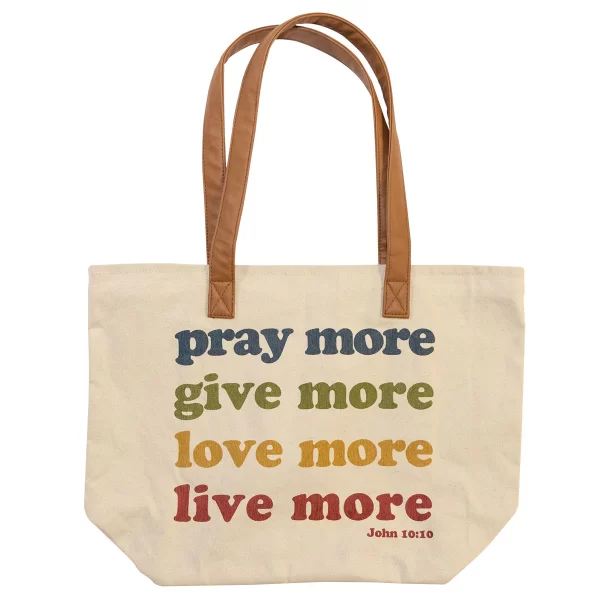 Beige Everyday Christian John 10:10 "Pray, Give, Love, Live More" Tote