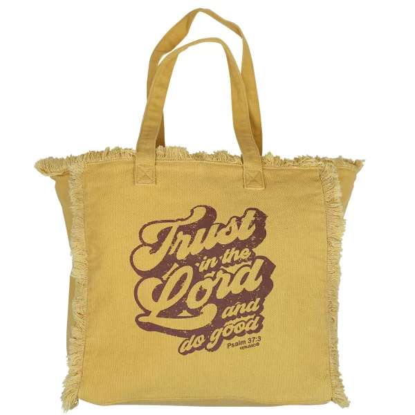 100% Cotton Women's Mustard Yellow Fringe Christian Tote "Trust In The Lord" Bag